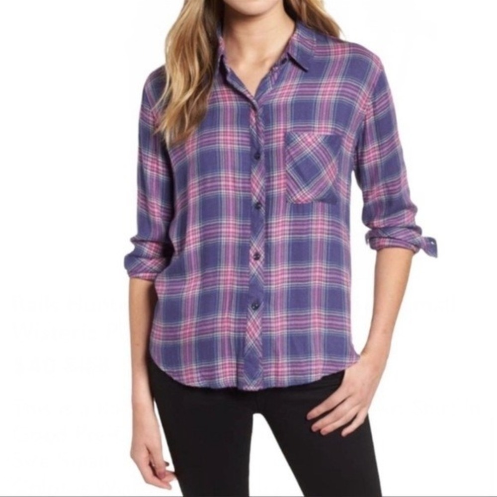 Rails Hunter Plaid Button Down Shirt Rouge Indigo Pink Blue Rayon Small